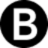 A static circular icon with a black outer ring and light gray background, featuring a large white capital letter B with a black interior on a white rectangular field.