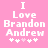 Pink background with white pixelated text reading "I Love Brandon Andrew" and five hashtag symbols below, where the third symbol is light pink.