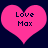Two pink heart shapes with dark blue text reading "Love Max" on a dark blue background, displayed side-by-side.