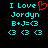 Pixelated cyan text and symbols on black background with one red heart symbol in the first frame.
