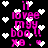 Pixelated pink text "I love my boo!! X8" repeats vertically on black background with white heart symbols, some hearts have pink highlights.