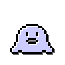 Pixelated light purple ghost-like figure with simple facial features in various poses and orientations