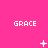 Pixelated pink background with repeated 'GRACE' text and changing white symbols across three