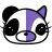 Pixelated cartoon cat face split into black and purple halves with large eyes, whiskers, and a rounded outline on white background.