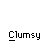 Animated contact sheet of a pixel art stick figure character named Clumsy performing various actions across 25 sampled frames on a gray background.
