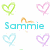 Pixelated heart shapes in pastel colors surround text reading 'Sammie', 'Loves', and 'Alex' on a white background.