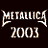 A 3x2 contact sheet of pixelated Metallica band member portraits with "METALLICA 2003" text on a black background, displayed as an animated frame sequence in grayscale tones.