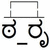 Black and white pixelated icon featuring a top hat, two circular shapes with central dots, and curved lines on a plain background.