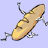 Pixelated icon of a golden-brown baguette with dark brown crust, positioned diagonally on light purple background.
