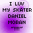 Pixelated text on purple gradient background reads "I LUV MY SKATER DANIEL MORAN ~!!!~" with four identical frames showing no visible animation changes.