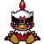 Pixel art animated contact sheet of a cartoon bird mascot with red, white, brown, and yellow colors across 8 frames showing subtle facial expression changes.