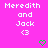 A bright pink background displays repeated text "Meredith and Jack <3" with green heart symbols, showing a static image without animation.