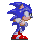 Pixelated blue hedgehog with red shoes and white gloves in multiple walking poses against gray background.