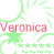 Green star and swirl pattern background with repeated red 'Veronica' text in a