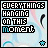 Pixelated text 'EVERYTHINGS HANGING ON THIS moment' on light blue background with pink and white swirls, small star icon in bottom-left corner.