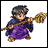 Pixel art character in purple robe holding golden staff on white background, next to black panel with silver text "Anime IM" and signature.