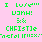 Green pixelated text on split pink and cyan backgrounds reads "I Love*** Daria! && CHRISTIE Castelii!!!***" with repeated text across four quadrants.