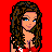 Pixelated cartoon woman with long brown hair and blue eyes in red lingerie, with partial body views and text reading "I will be your play toy" on red background.
