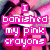Pixelated text in bright pink overlays a blurred anime-style background with repeated figures.