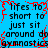 Blue background with black text repeating 'lifes to short to just sit around do gymnastics' and red pixelated artifacts scattered across the image.