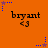 Orange background with repeated 'bryant <3' text and blue/purple star icons in dotted patterns.