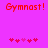 Pixelated red text 'Gymnast!' on bright pink background with two of five heart symbols each
