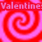 Red and pink spiral pattern with partial text fragments including "Valentine Day Is A Time of", "disappointment", "love", and "Joy +".