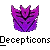 Static pixel art icon of a purple Decepticon symbol with visible text "Decepticons" below it on a gray background.