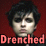 A 46x46 pixel animated contact sheet showing two frames of a character with dark hair against a red background, featuring pink text overlays reading "Drenched" and "In my Pain Again".