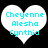 Two white heart-shaped icons with cyan text reading Cheyenne Alesha Cynthia on black background, each displaying identical static content.