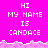 Pixelated text on bright pink background with white wave-like border, repeating 'HI MY NAME IS CANDACE' across multiple sections.