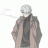 Pixelated figure in gray coat and dark scarf with smoke-like trail on left side, standing against white background.