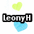 Animated sequence of heart shapes and text 'LeonyH' with color variations in blue and green hearts.