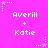 Pixelated text 'Averill + Katie' repeated across a bright pink background with white stars and dotted lines.