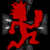 A split-screen animated buddy icon featuring a red stylized figure on the left and green text on the right, with visible pixelation and dithering effects.