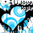 Pixelated blue and white star-shaped icon with black accents, featuring partial text reading 'i love' above the design.
