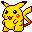 A 4x4 contact sheet of pixelated Pikachu frames showing animation cycles with varying expressions and poses against a gray background.