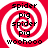 Red and white spiral background with black text reading spider, pig, spider, pig, woohoo arranged in a circular pattern.
