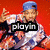 A pixelated of six shows a person in a blue cap and patterned shirt against red backgrounds, with text overlays forming phrases like "playin some bball outside the school! ballin"