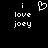Pixelated white text and heart symbol on black background, with identical left and right text blocks.
