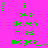 A static image with a bright pink background displays green pixelated text reading "i love deven miles magee" in three vertical , each containing the same phrase. Small star-shaped and dotted graphic elements appear at various positions around the text