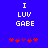 Blue background with white pixelated text 'I LUV GABE' and five red/purple pixelated stars below, showing star animation
