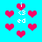 Pixelated red hearts and white text 'i <3 ed' on a cyan background, with some hearts and text elements blurred or distorted in a repeating pattern.