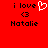 Red background displays black text 'i love', a white heart outline, '<3', and 'Natalie' with one version showing the heart as solid while another shows it as an empty outline.
