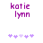Purple text 'kotie lynn' above five purple and light purple pixelated heart shapes on white background.