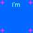 Blue background with scattered pink plus signs and light blue 'I'm' text appearing in multiple positions.