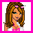 Pixel art buddy icon featuring a cartoon woman with brown hair and pink headband on left, paired with "party hard" text in dark purple letters surrounded by pink starbursts on bright pink background.