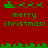 Red background with green pixel art of reindeer pulling sleighs and "merry christmas!" text, arranged in two with a green border