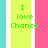 Green pixelated text "I love Chance" on a yellow background with vertical cyan and pink stripes.