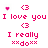 Pixelated pink text and symbols on white background with gray section, displaying romantic phrases like 'I love you' and 'Never let me go'.